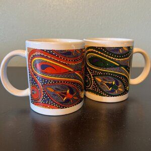 Set of 2 Australia Aboriginal Dot Painting  DreamTime Art Inspired Ceramic Mugs
